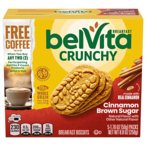 BELVITA Cinnamon Brown Sugar Breakfast Biscuits, 5 Packs (4 Biscuits Per Pack)