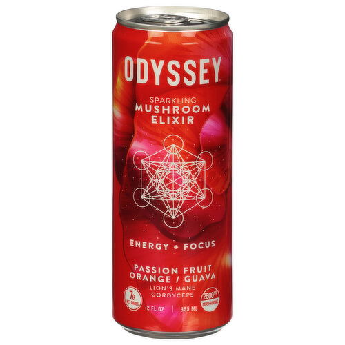 Odyssey Mushroom Elixir, Sparkling, Energy + Focus, Passion Fruit Orange/Guava