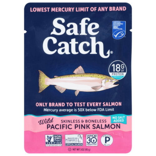 Safe Catch Salmon, No Salt Added, Pacific Pink, Skinless & Boneless, Wild