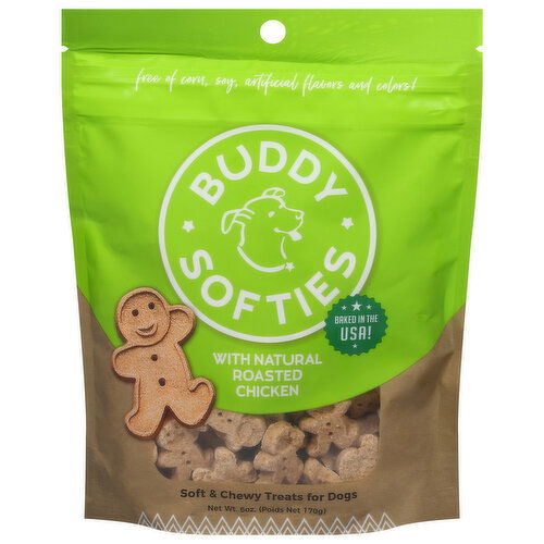 Buddy Softies Treats for Dogs, Soft & Chewy, with Natural Roasted Chicken - 6 Ounce