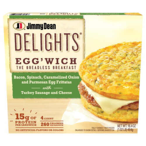Jimmy Dean Bacon Spinach Caramelized Onion and Parmesan Egg Frittatas with Turkey Sausage and Cheese Egg'wich - 4 Each