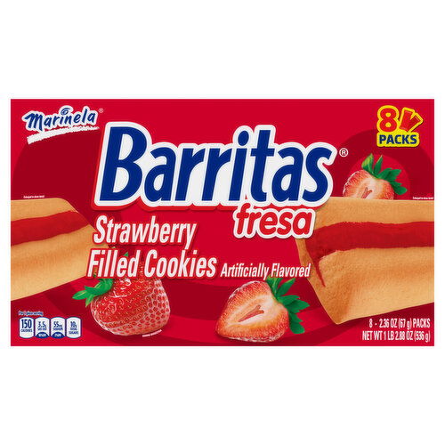 Marinela Fresa, Strawberry Filled Cookies, 8 Pack