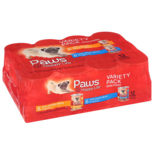 Paws Happy Life Dog Food, Chicken Slices in Gravy/Beef Slices in Gravy, Variety Pack