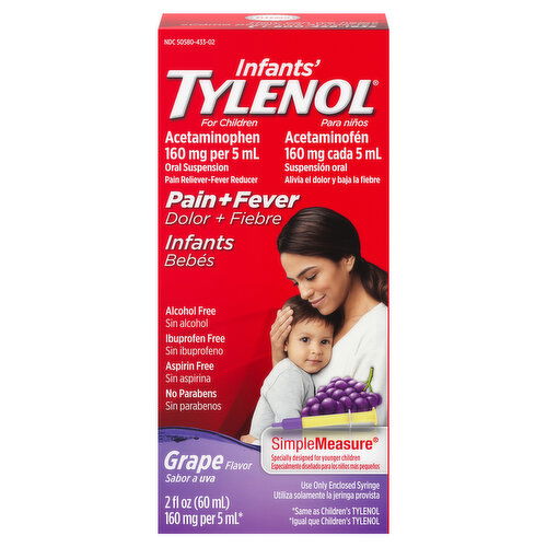 Infants' Tylenol Pain + Fever, Infants, 160 mg, Grape Flavor