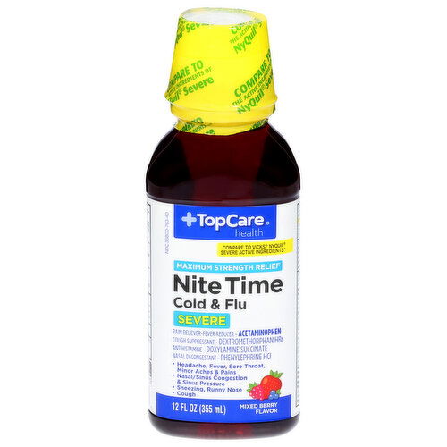 TopCare Cold & Flu, Nite Time, Maximum Strength Relief, Severe, Mixed Berry Flavor