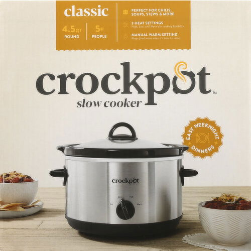 Crockpot Slow Cooker, Classic, Round, 4.5 Quart