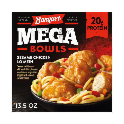 Banquet Mega Bowls Frozen Sesame Chicken Low Mein - 13.5 Ounce