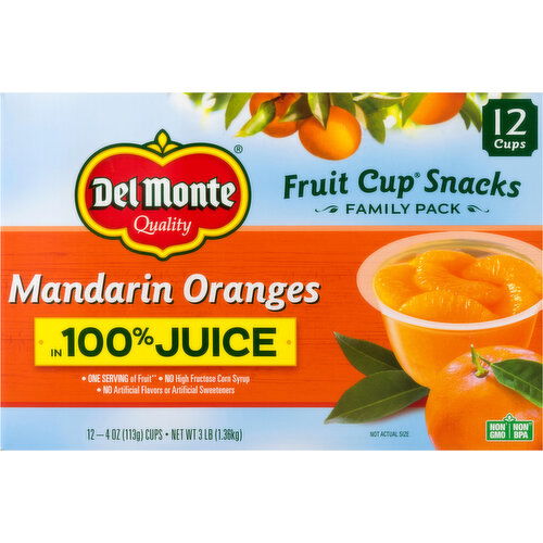 Del Monte Fruit Cup Snacks, Mandarin Oranges in 100% Juice, Family Pack