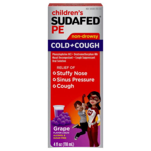 Sudafed PE Cold+Cough, Grape Flavor Liquid, Non-Drowsy