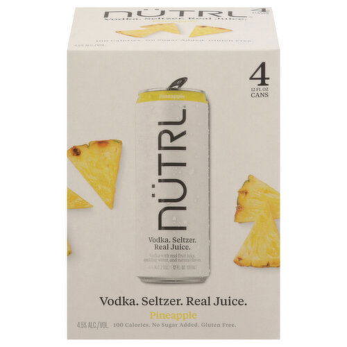 Nutrl Vodka, Pineapple - 4 Each