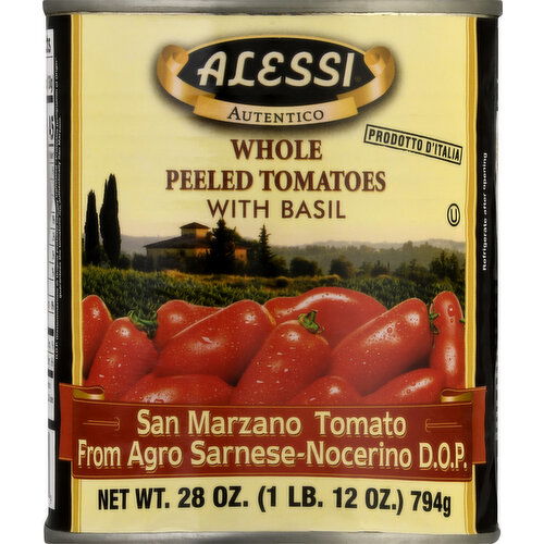 Alessi Tomatoes, with Basil, Whole, Peeled