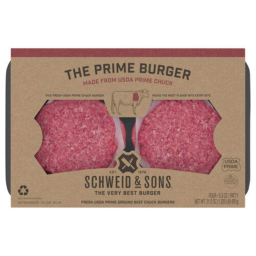 Schweid & Sons Beef Chuck Burgers, Ground, Prime