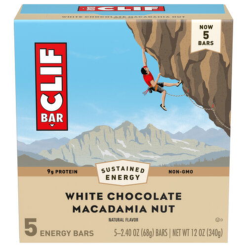 CLIF CLIF BAR - White Chocolate Macadamia Nut Flavor - Made with Organic Oats - 9g Protein - Non-GMO - Plant Based - Energy Bars - 2.4 oz. (5 Pack)