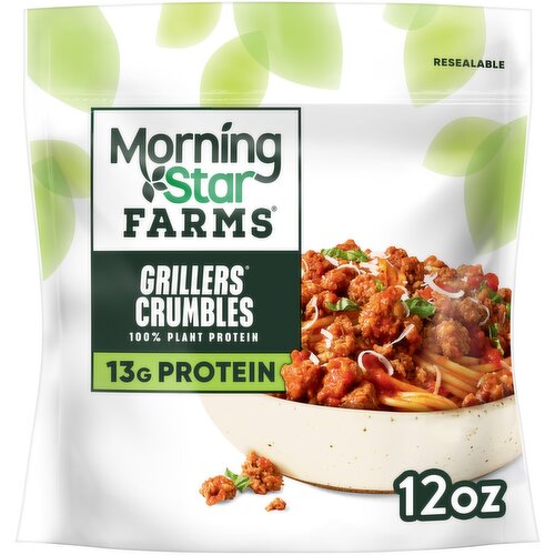 MorningStar Farms Vegan Crumbles, Grillers - 12 Ounce