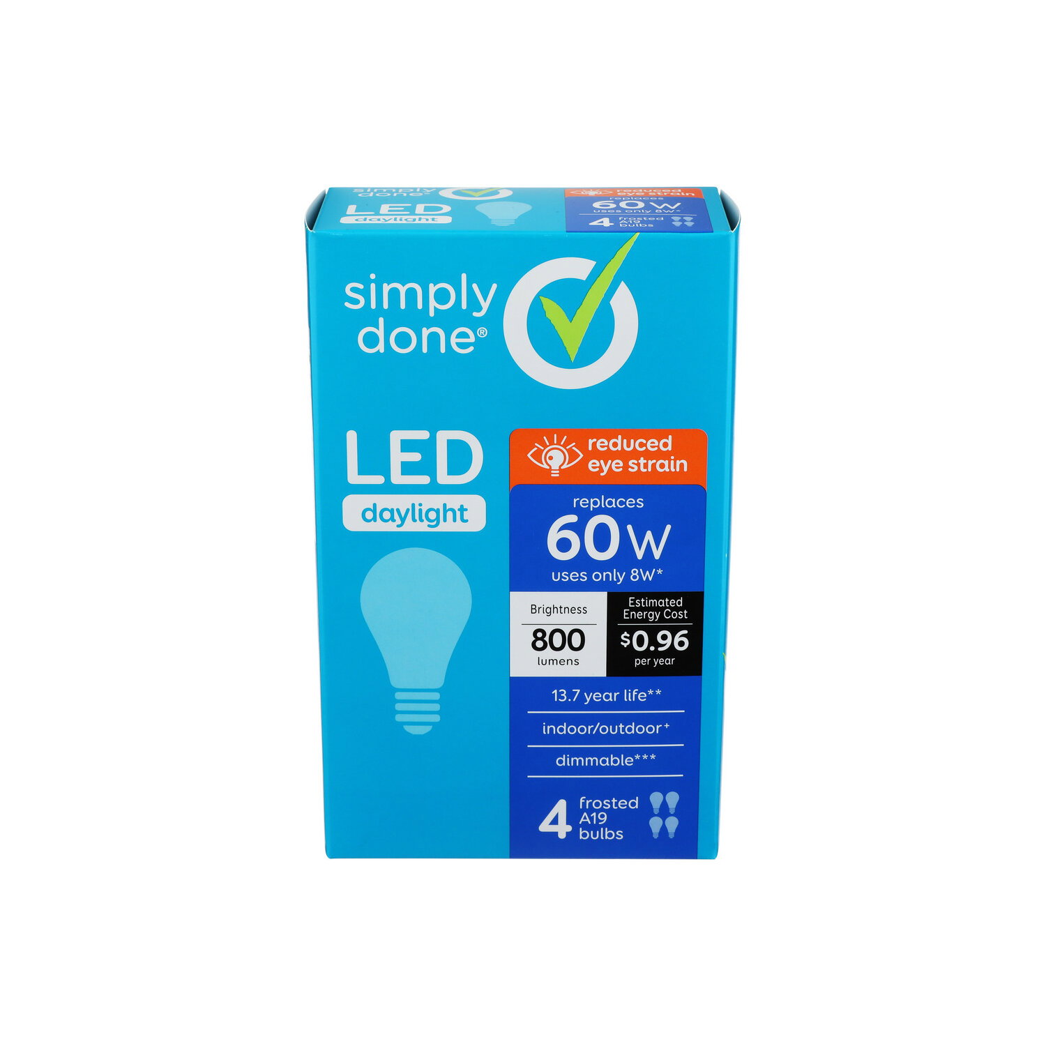 Simply Done A19 60W LED Daylight Frosted Bulbs - 4 Count Image 1 of 2