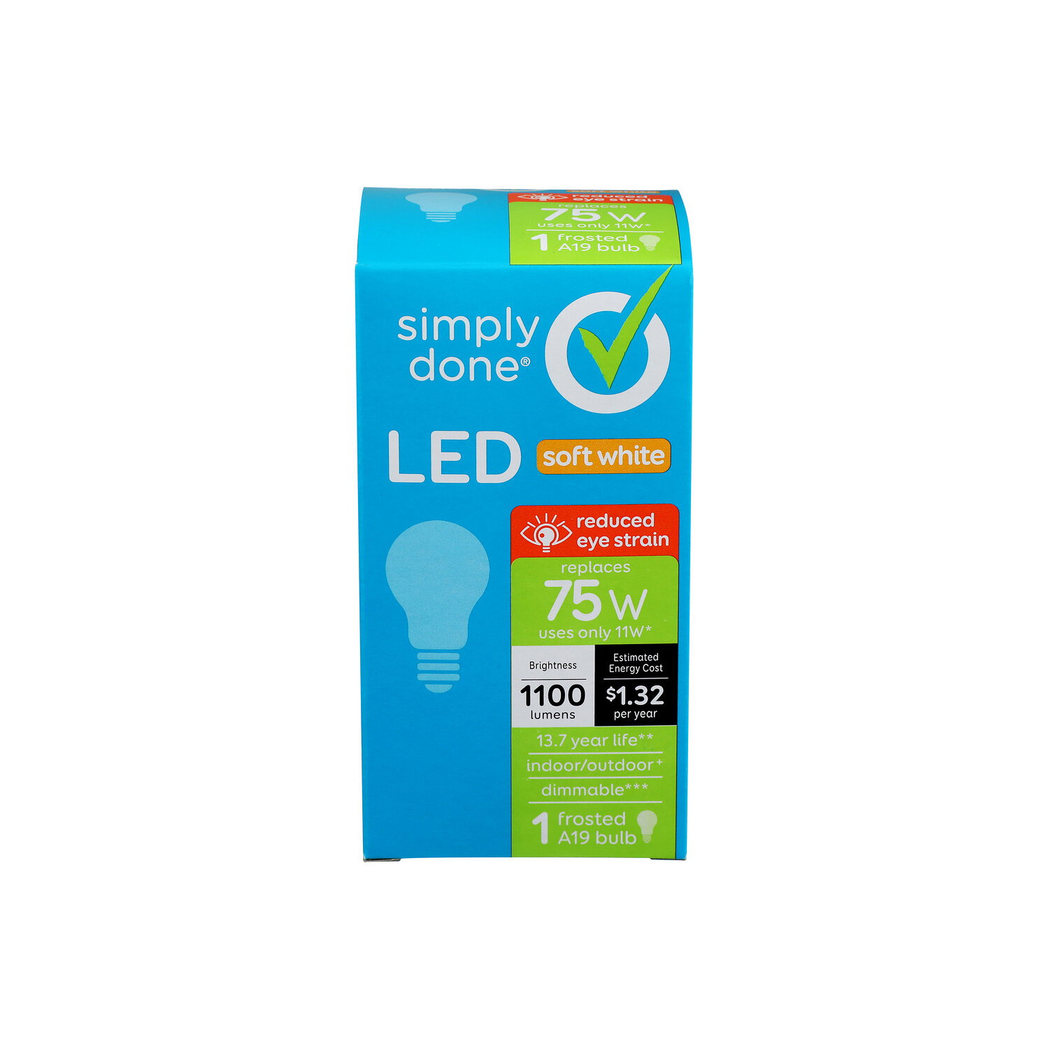 Simply Done A19 75W LED Soft White Frosted Bulbs - 1 Count Image 1 of 3