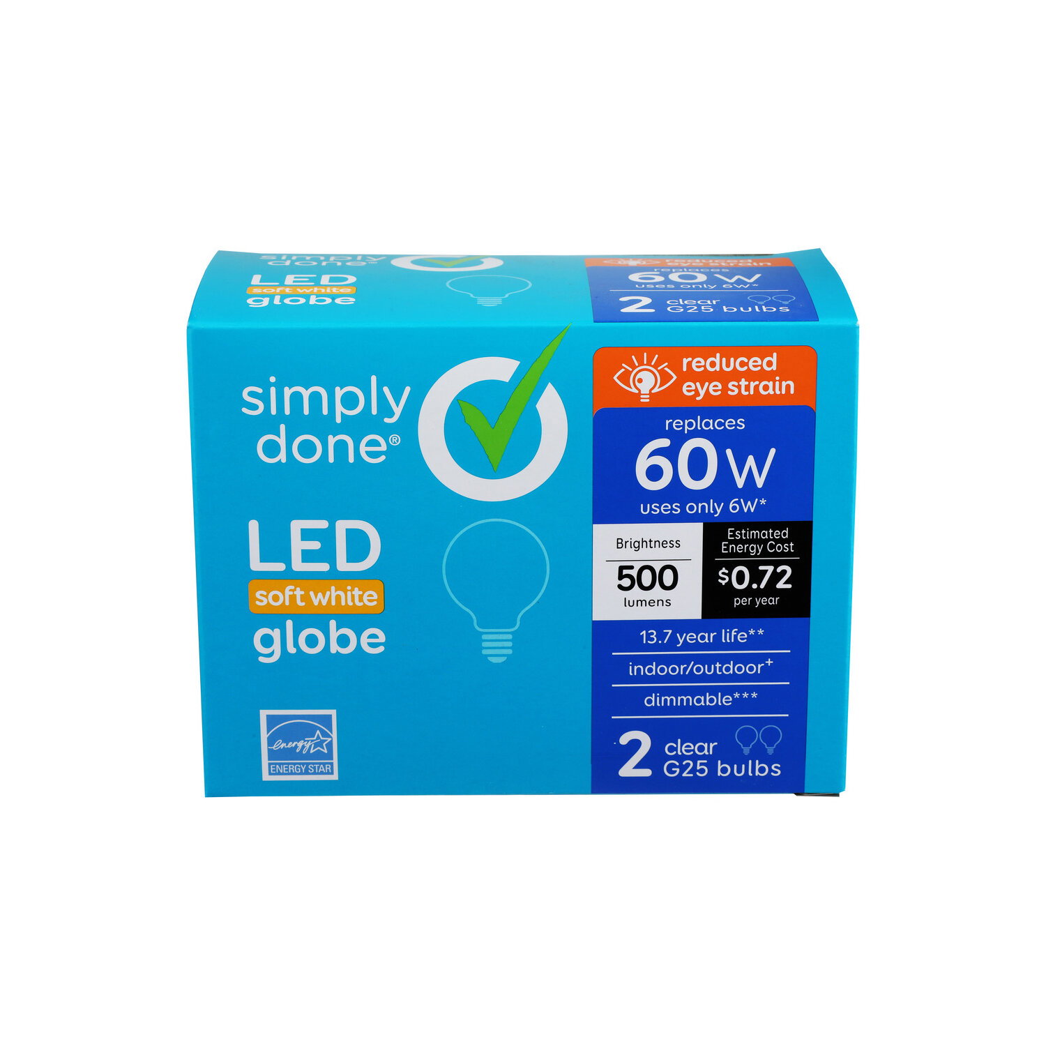 Simply Done G25 60W LED Soft White Clear Globe Bulbs - 2 Count Image 1 of 3