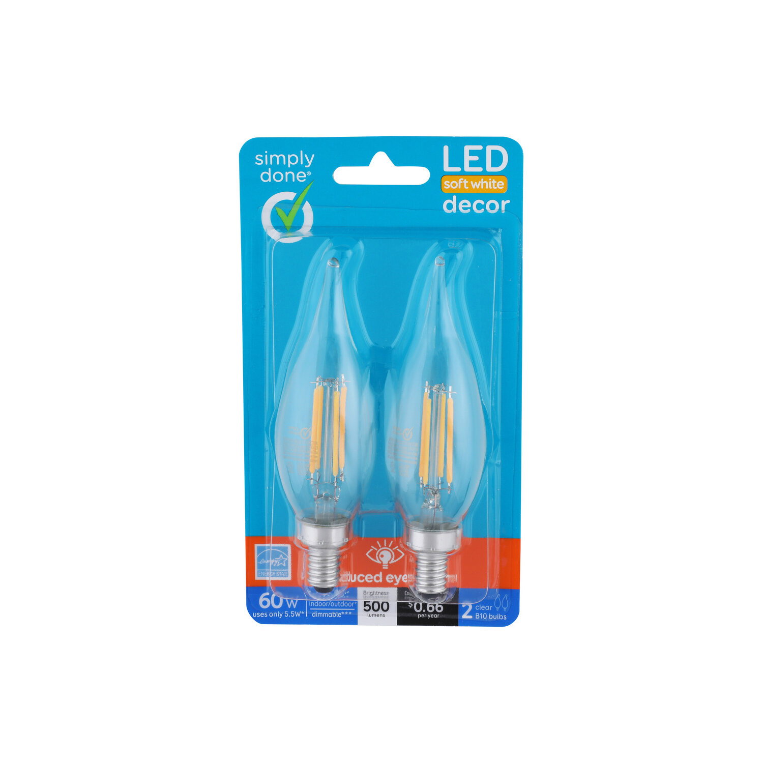Simply Done B10 60W LED Soft White Décor Clear Bulbs - 2 Count Image 1 of 2
