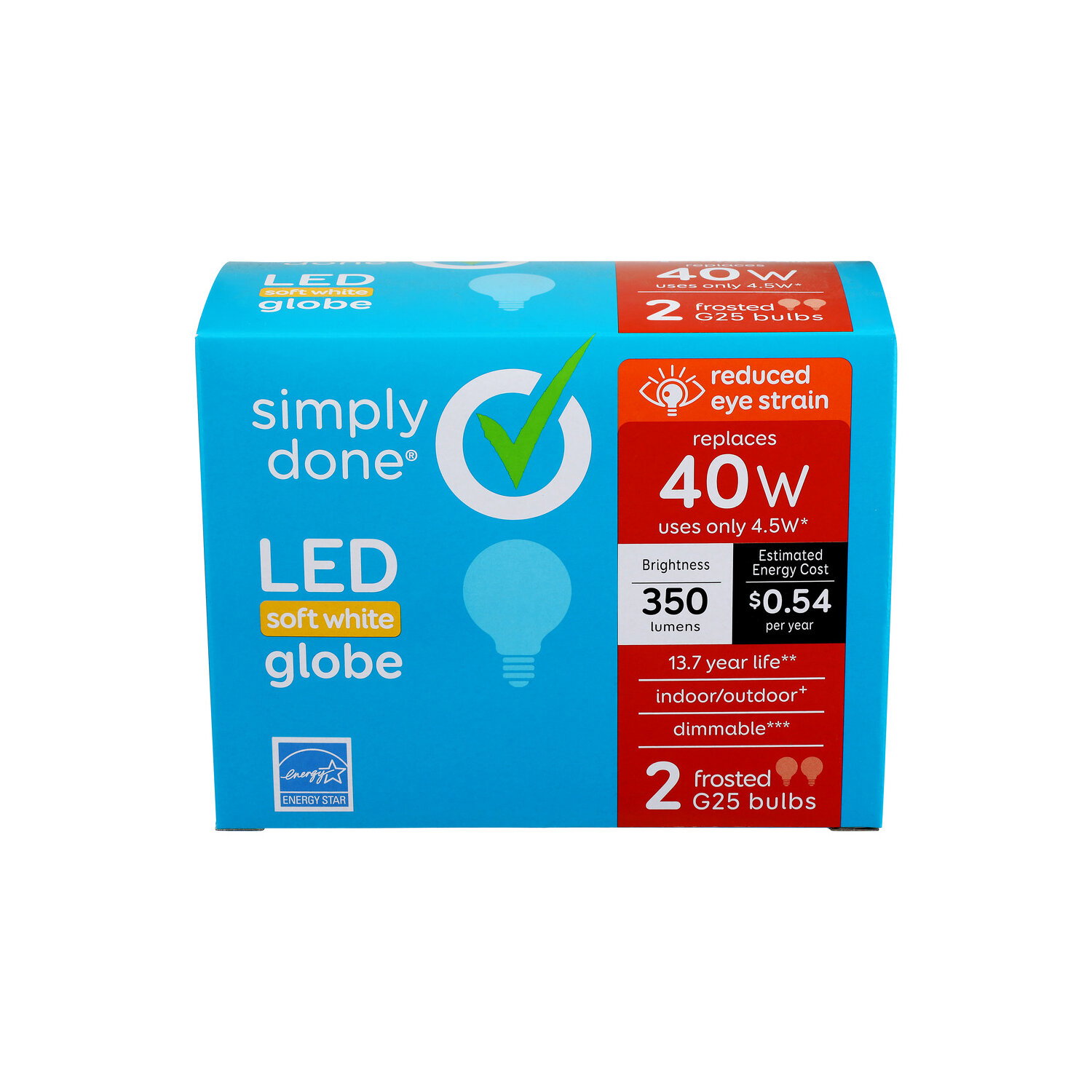 Simply Done G25 40W LED Soft White Frosted Globe Bulbs - 2 Count Image 1 of 3