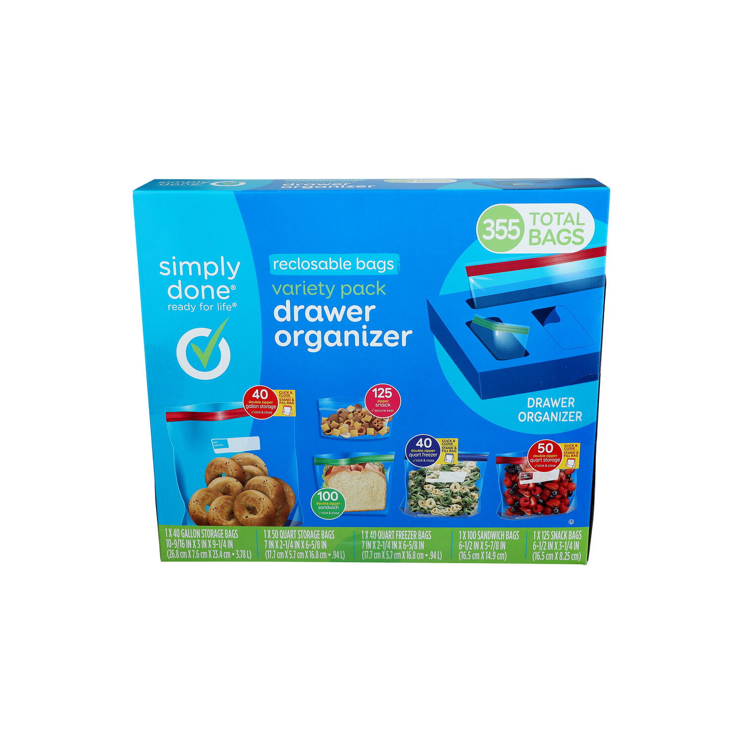 Simply Done Variety Pack Reclosable Bags Drawer Organizer - 355 Count Image 1 of 2