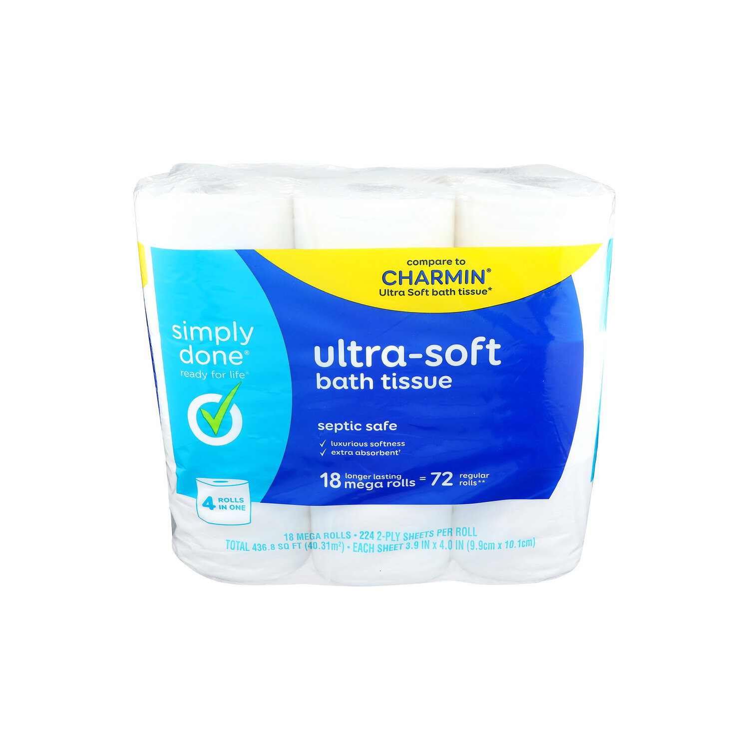 Simply Done Ultra-Soft 2-Ply Mega Rolls Bath Tissue - 24.267 Square foot - 18 Count Image 1 of 2
