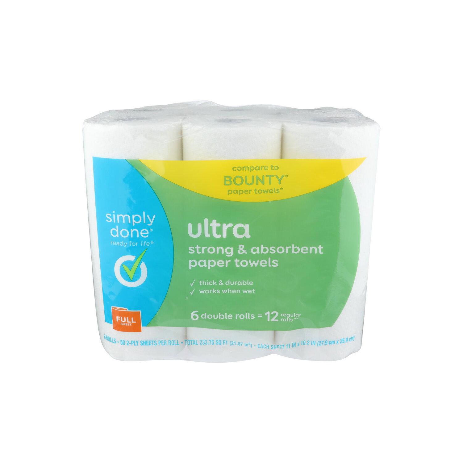 Simply Done Ultra Strong & Absorbent Paper Towels - 38.958 Square foot - 6 Count Image 1 of 2