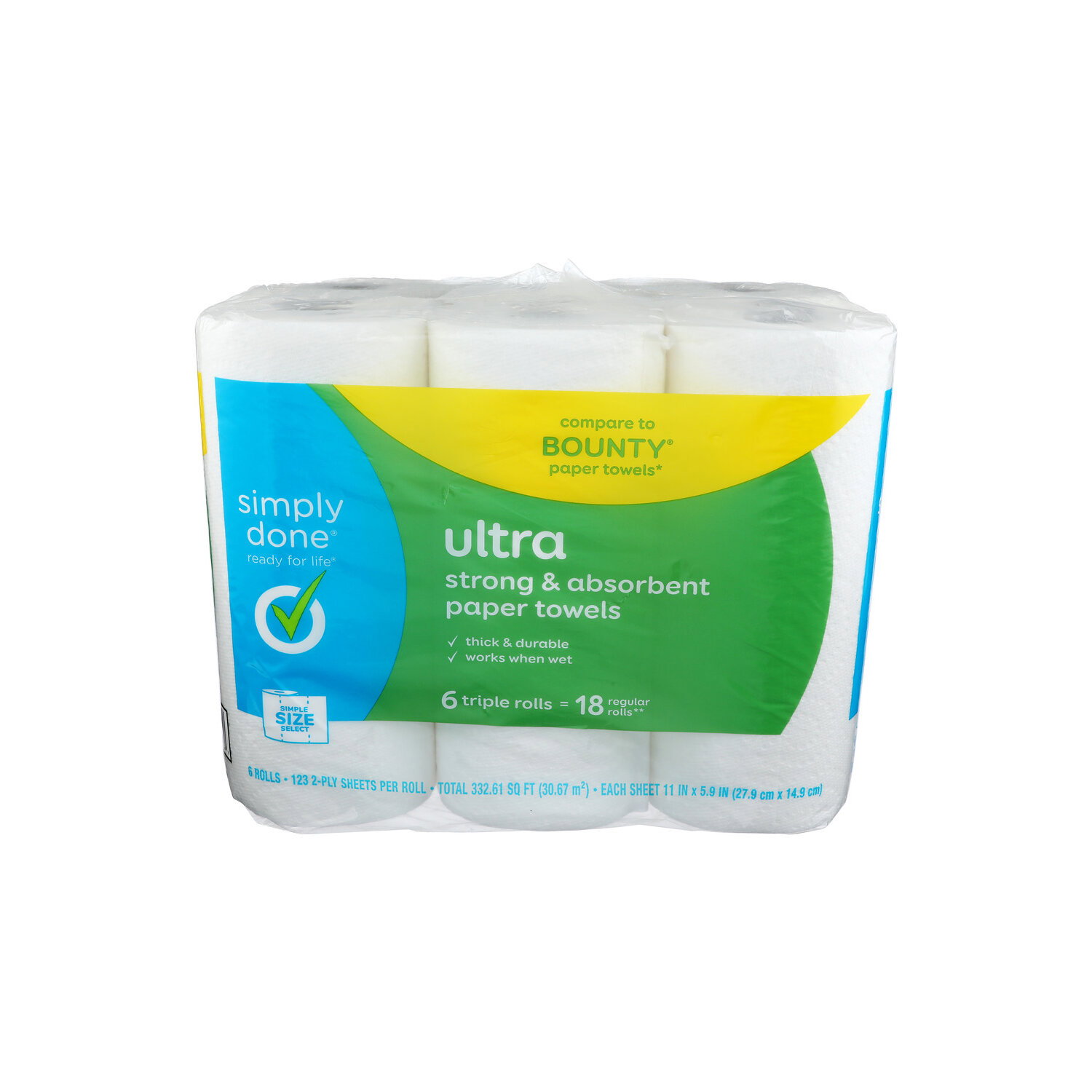 Simply Done Ultra Strong & Absorbent Paper Towels - 55.435 Square foot - 6 Count Image 1 of 2