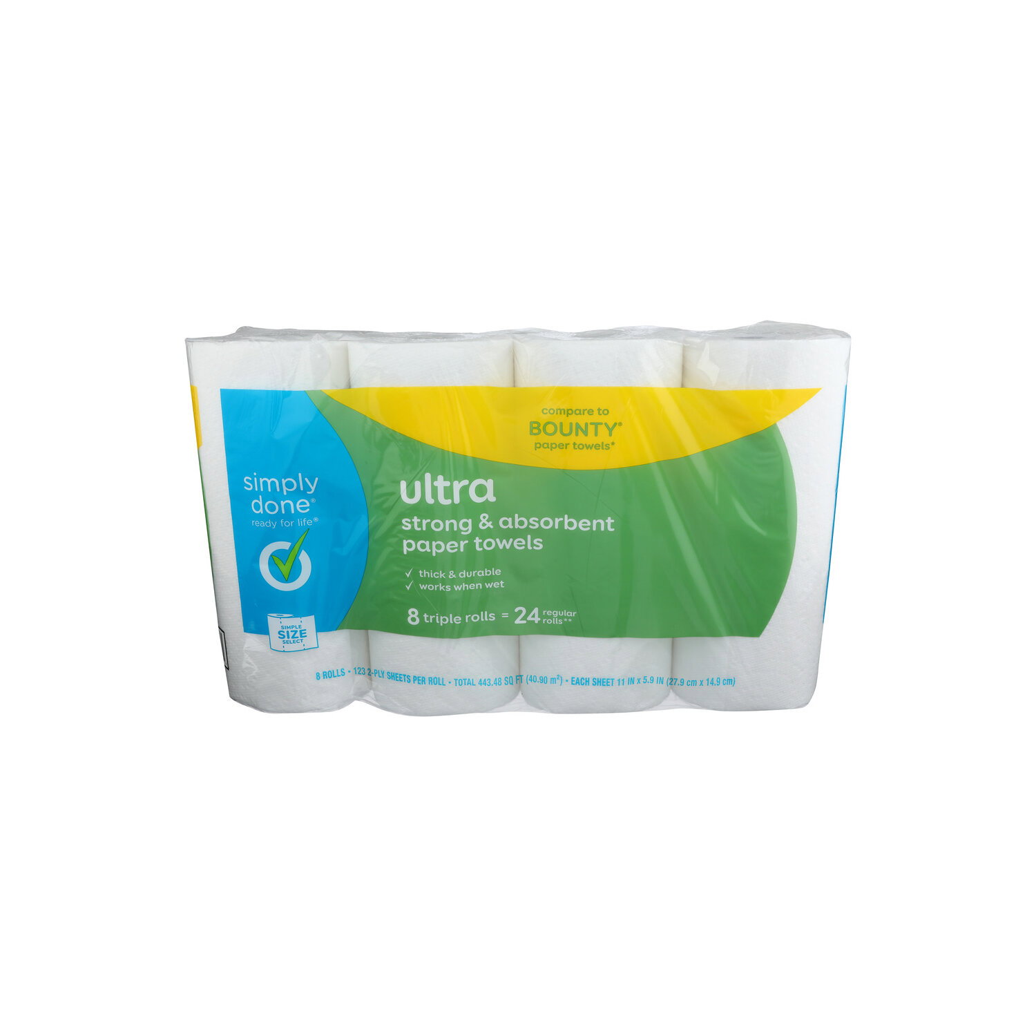 Simply Done Ultra Strong & Absorbent Paper Towels - 55.435 Square foot - 8 Count Image 1 of 2