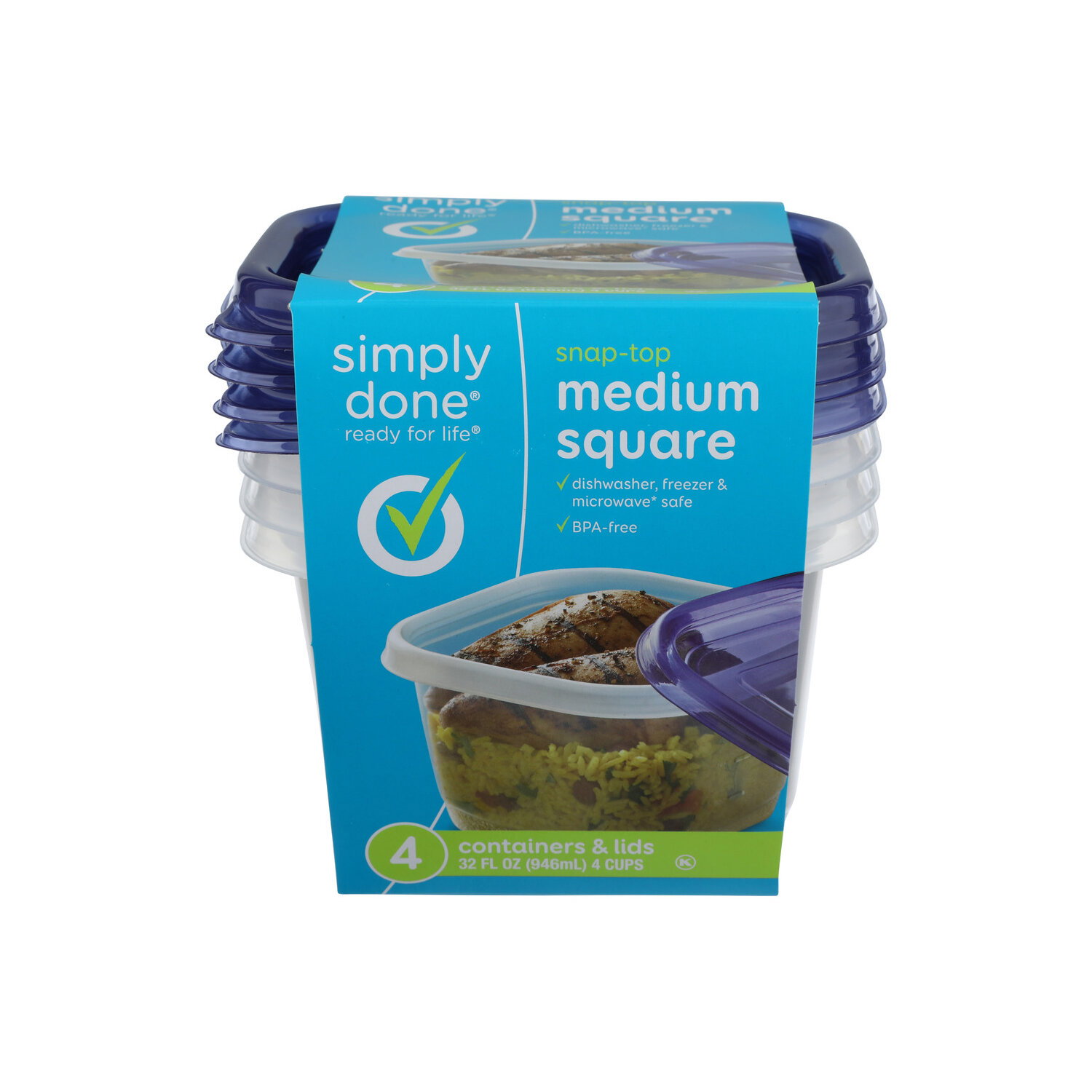 Simply Done Medium Square Snap Top Containers with Lids - 4 Count Image 1 of 2