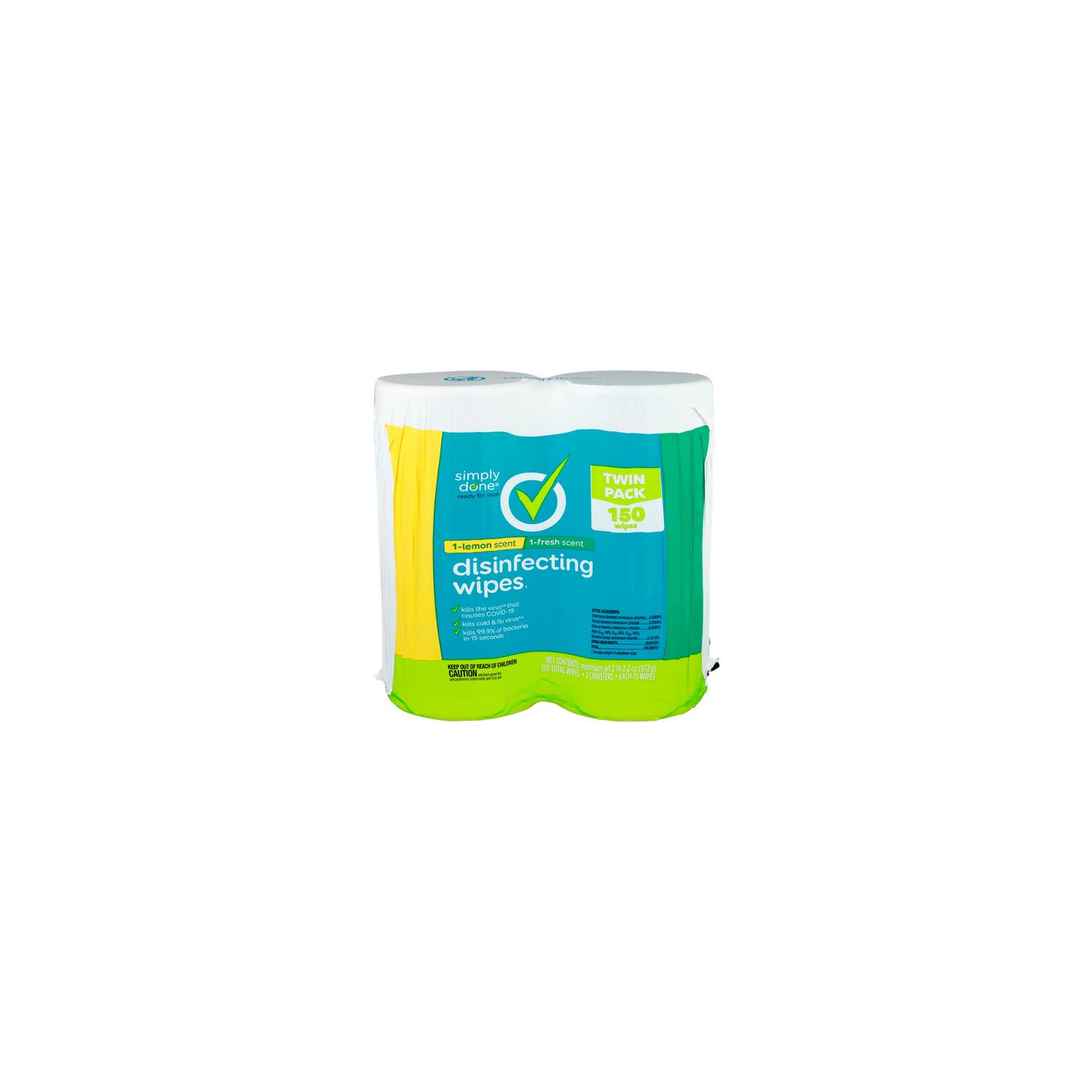 Simply Done Lemon & Fresh Scent Disinfecting Wipes - 17.1 Ounce - 2 Count Image 1 of 3