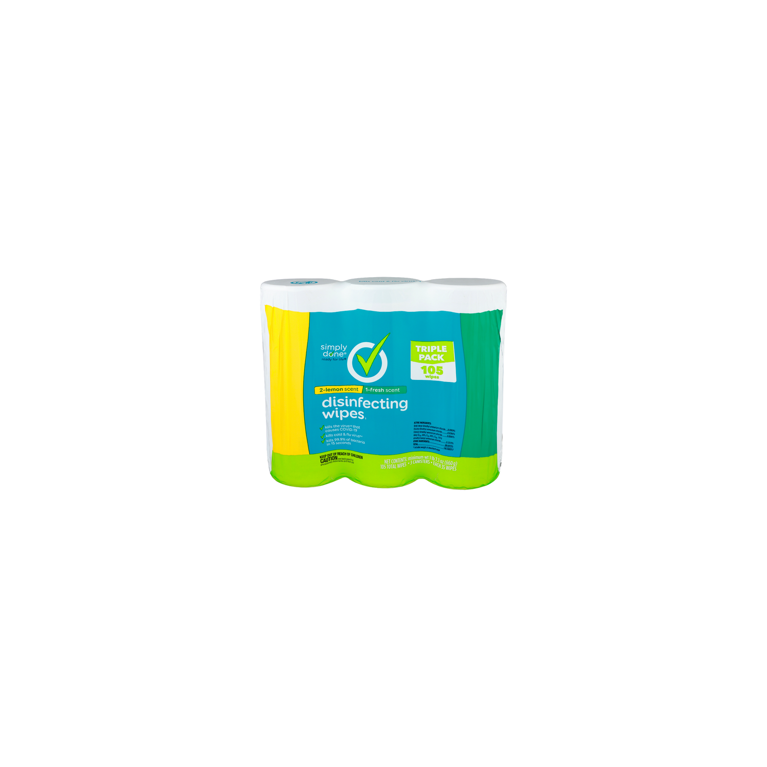 Simply Done 1-Fresh Scent 2-Lemon Disinfecting Wipes - 7.7 Ounce - 3 Count Image 1 of 3