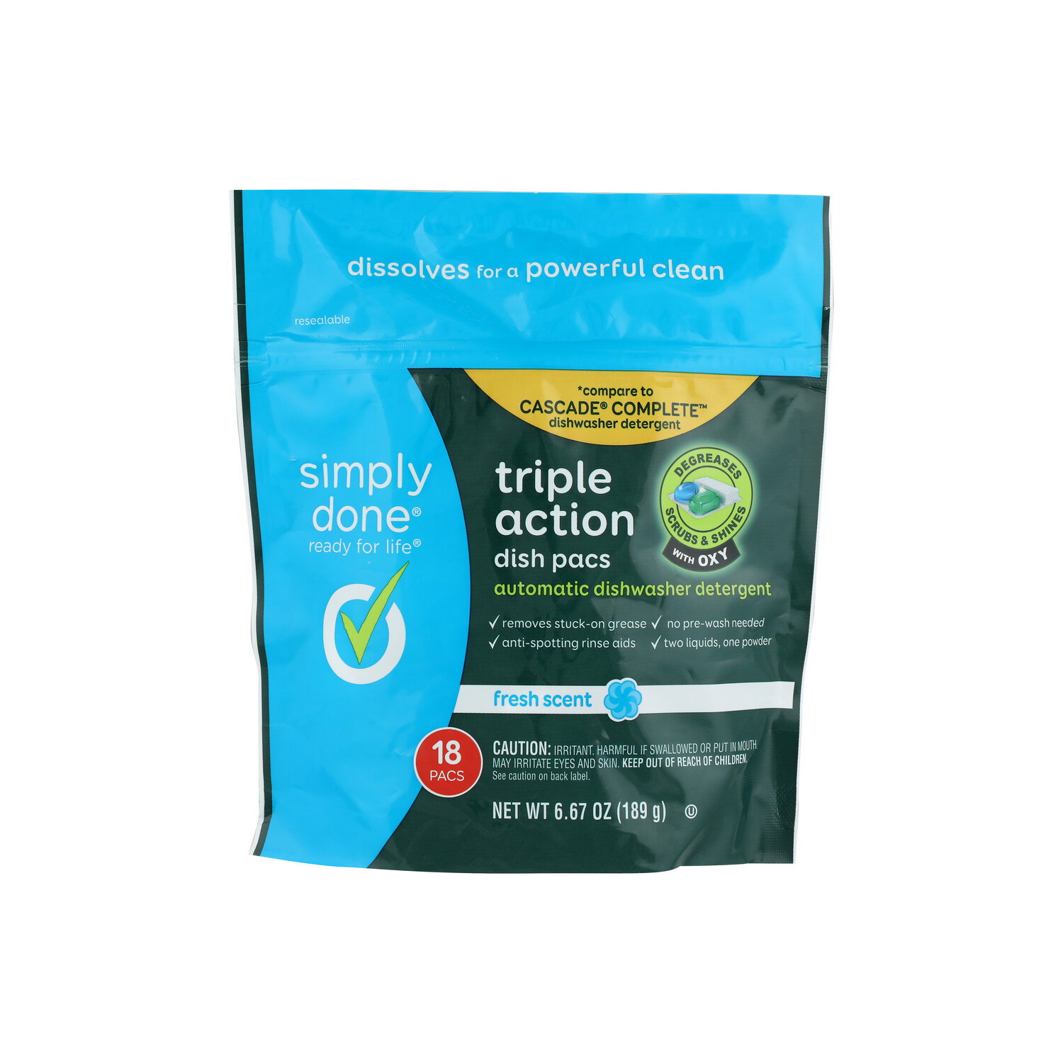 Simply Done Fresh Triple Action Automatic Dishwasher Detergent Dish Pacs - 0.371 Ounce - 18 Count Image 1 of 3