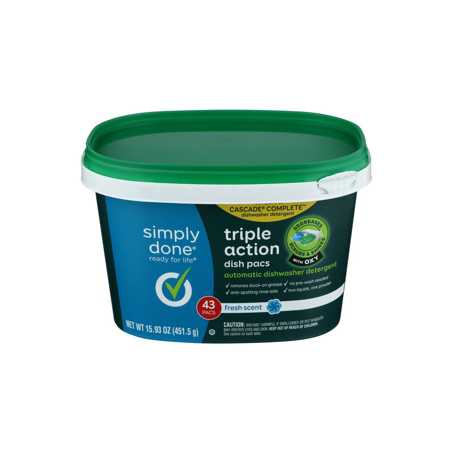 Simply Done Fresh Triple Action Automatic Dishwasher Detergent Dish Pacs - 0.37 Ounce - 43 Count Image 1 of 3