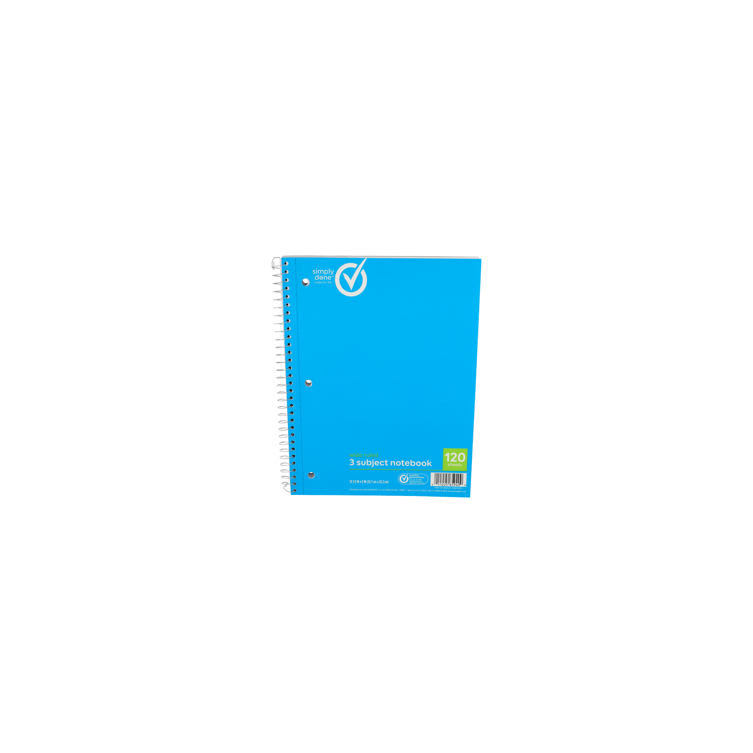 Simply Done Wide Ruled 3 Subject Notebook - 1 Each Image 1 of 2