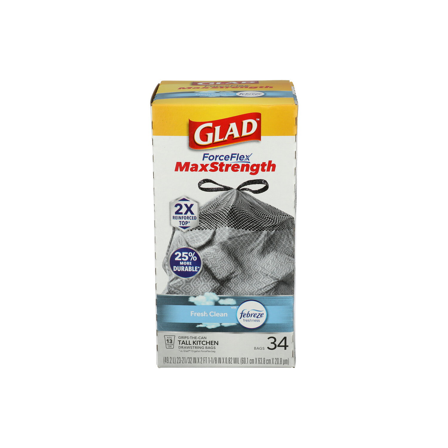 Glad Fresh Clean With Febreze Freshness Grips-The-Can Tall Kitchen Drawstring Bags - 34 Count Image 1 of 2