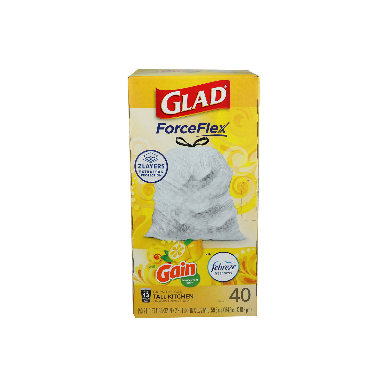 Glad Drawstring Bags, Tall Kitchen, Lemon Zest Scent - 40 Count Image 1 of 2