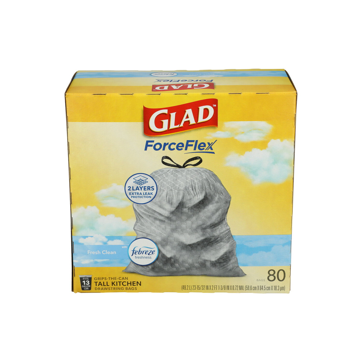 Glad Fresh Clean With Febreze Freshness Grips-The-Can Tall Kitchen Drawstring Bags - 80 Count Image 1 of 2