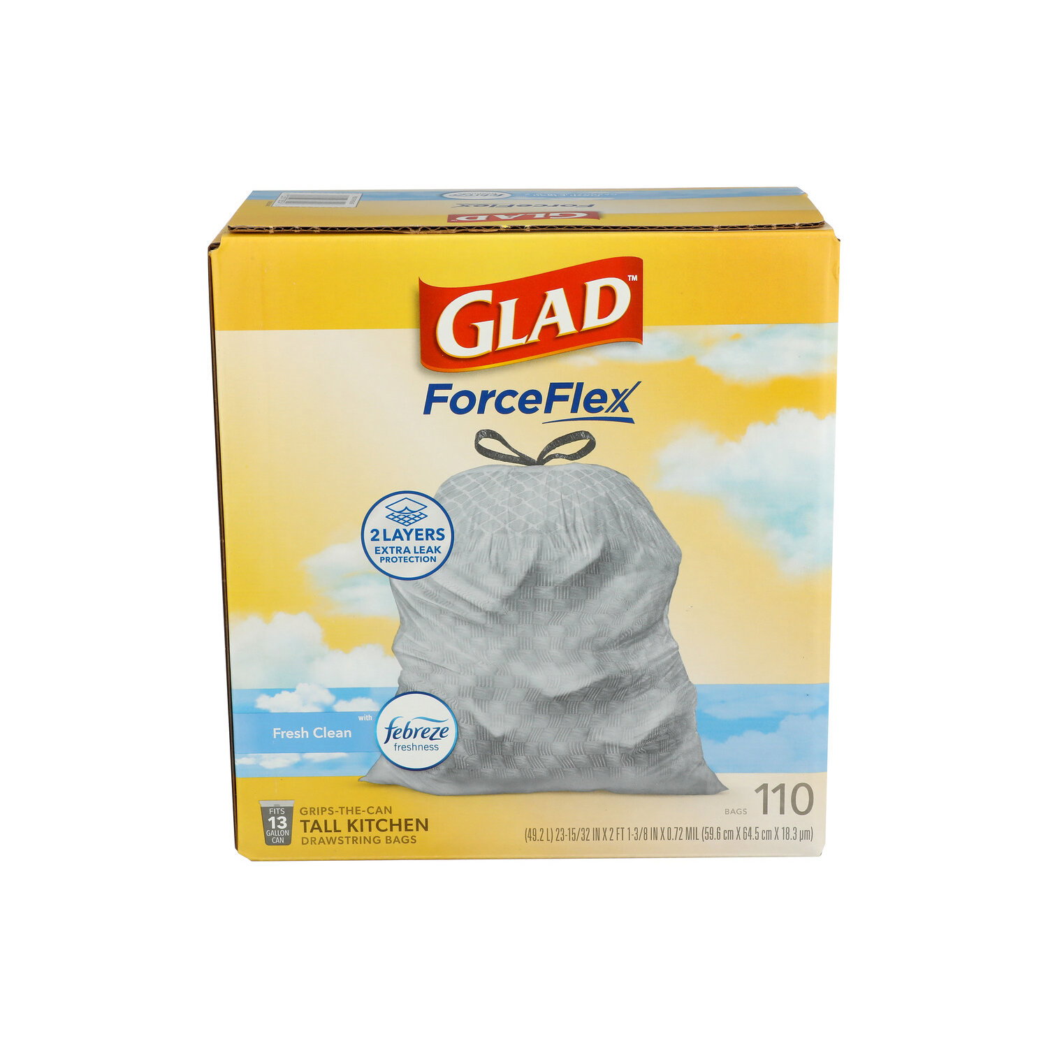Glad Fresh Clean With Febreze Freshness Grips-The-Can Tall Kitchen Drawstring Bags - 110 Count Image 1 of 2