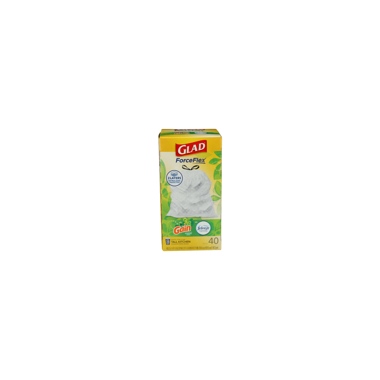 Glad ForceFlex Gain Original Scent Grips-The-Can Tall Kitchen Drawstring Bags - 40 Count Image 1 of 2
