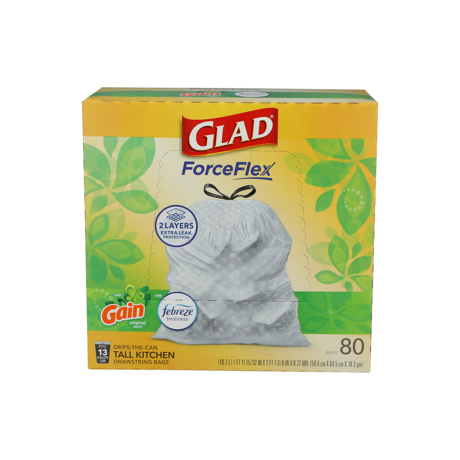 Glad With Gain Original Scent Grips-The-Can Tall Kitchen Drawstring Bags - 80 Count Image 1 of 2