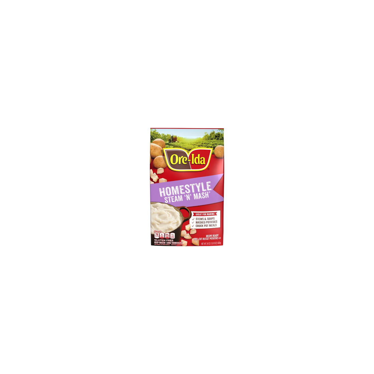 Ore-Ida Homestyle Steam 'n' Mash Recipe Ready Pre-Cut Russet Potatoes Frozen Side Dish, Bag - 24 Ounce Image 1 of 2