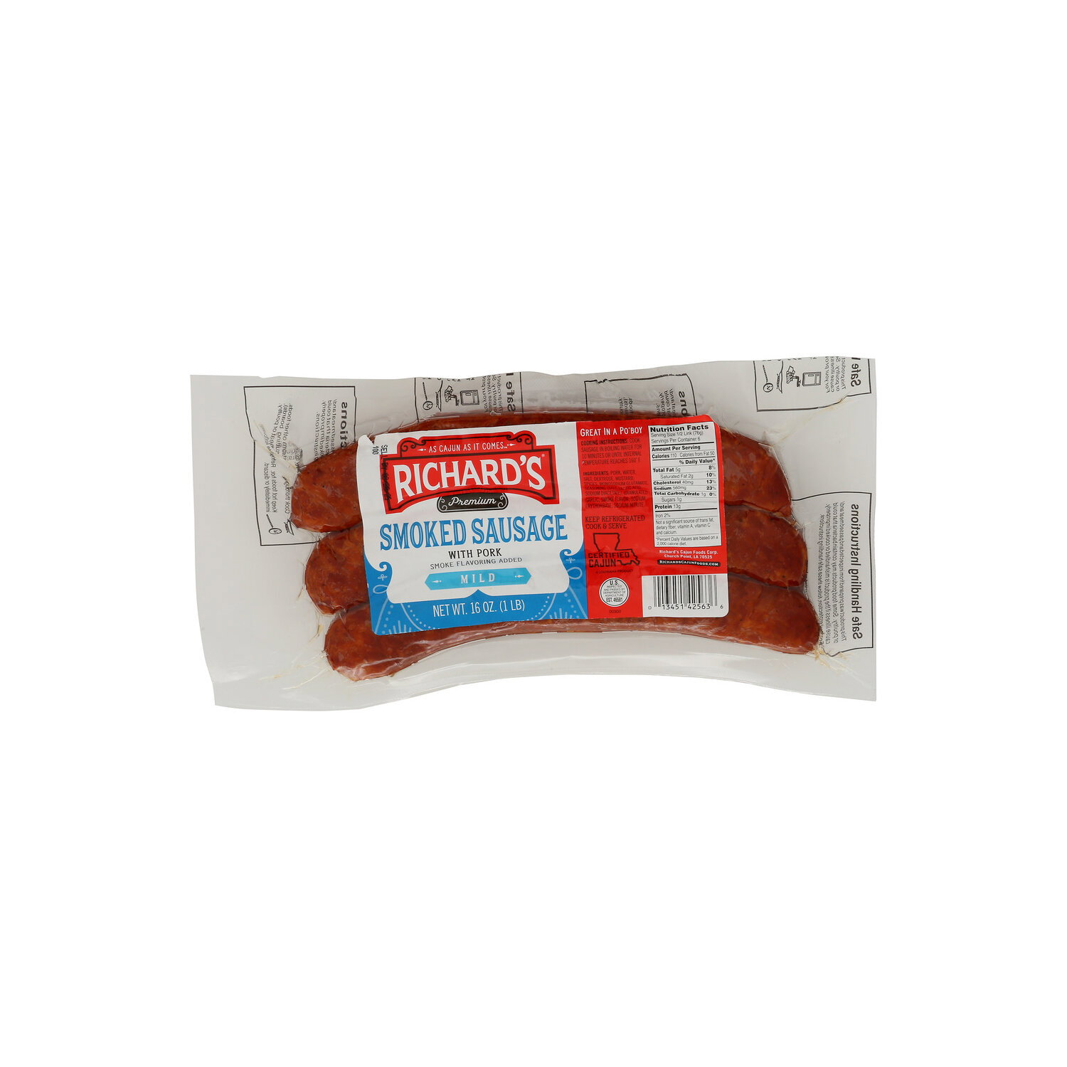 Richard's Cajun Foods Mild Smoked Pork Sausage - 16 Ounce Image 1 of 4