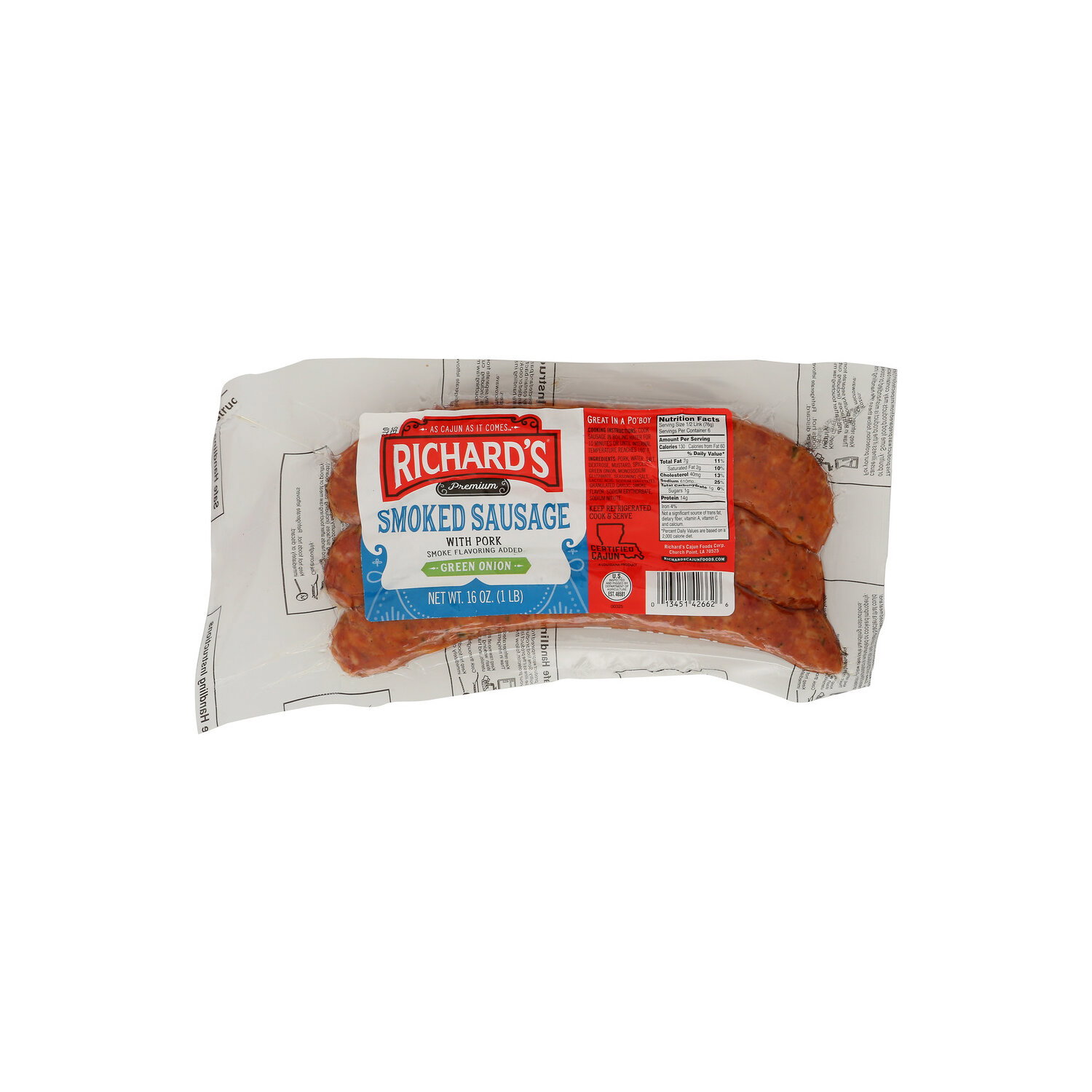 Richard's Cajun Foods Green Onion Smoked Pork Sausage - 16 Ounce Image 1 of 4