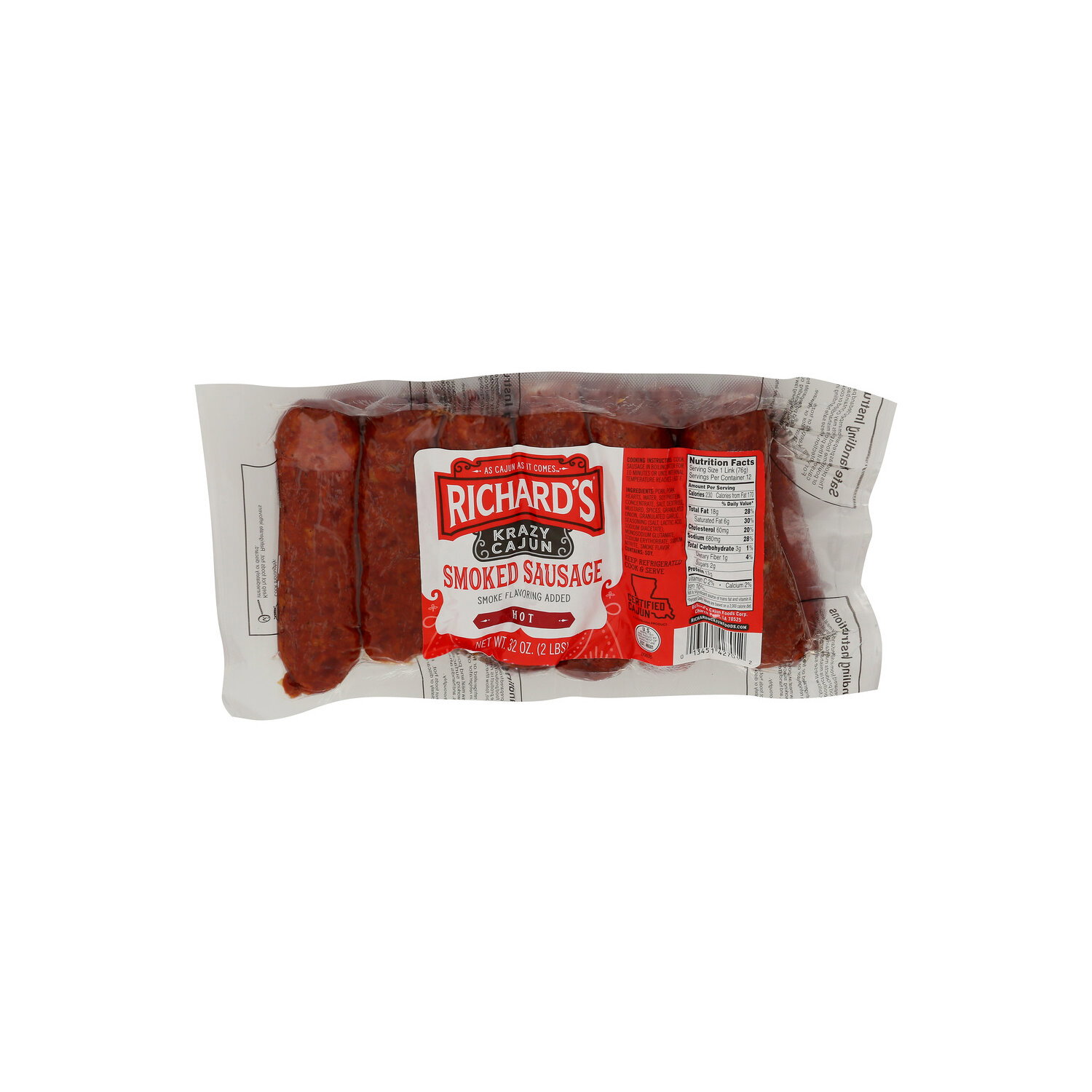 Richards Cajun Foods Hot Krazy Link Smoked Sausage - 32 Ounce Image 1 of 4