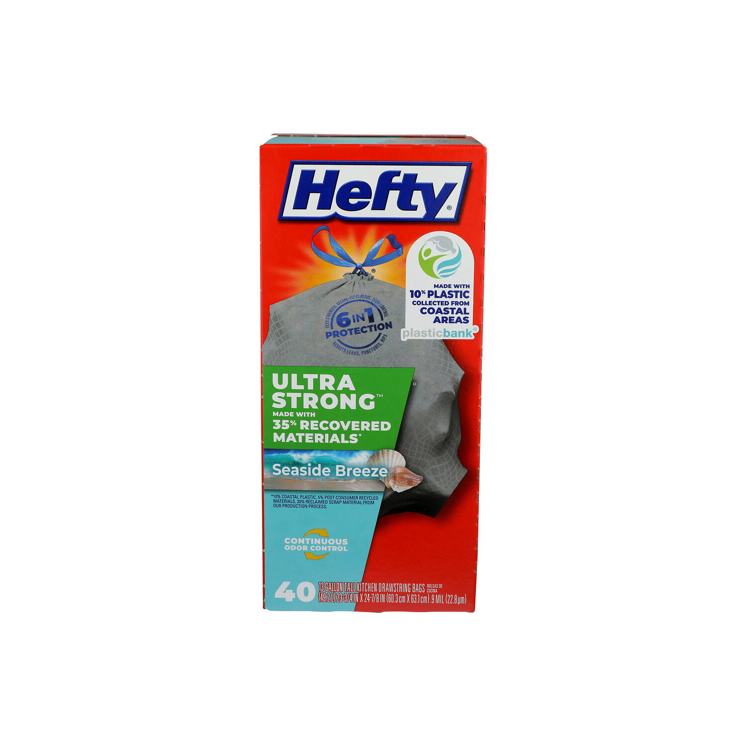 Hefty Bags, Drawstring, Kitchen, Seaside Breeze, , Tall - 40 Count