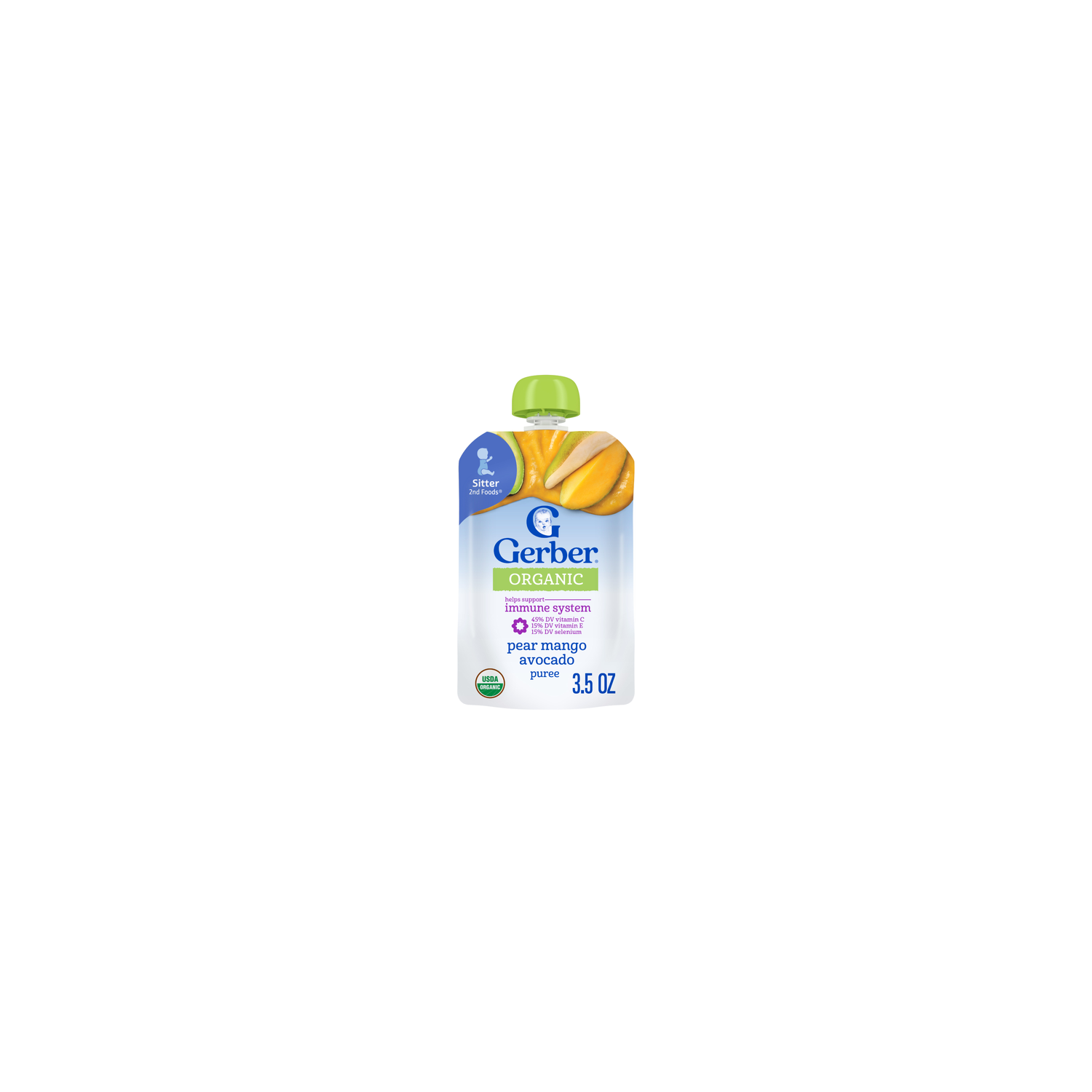 Gerber Stage 2 Baby Food, Organic Pear Mango Avocado, Food Pouches, Puree - 3.5 Ounce Image 1 of 4