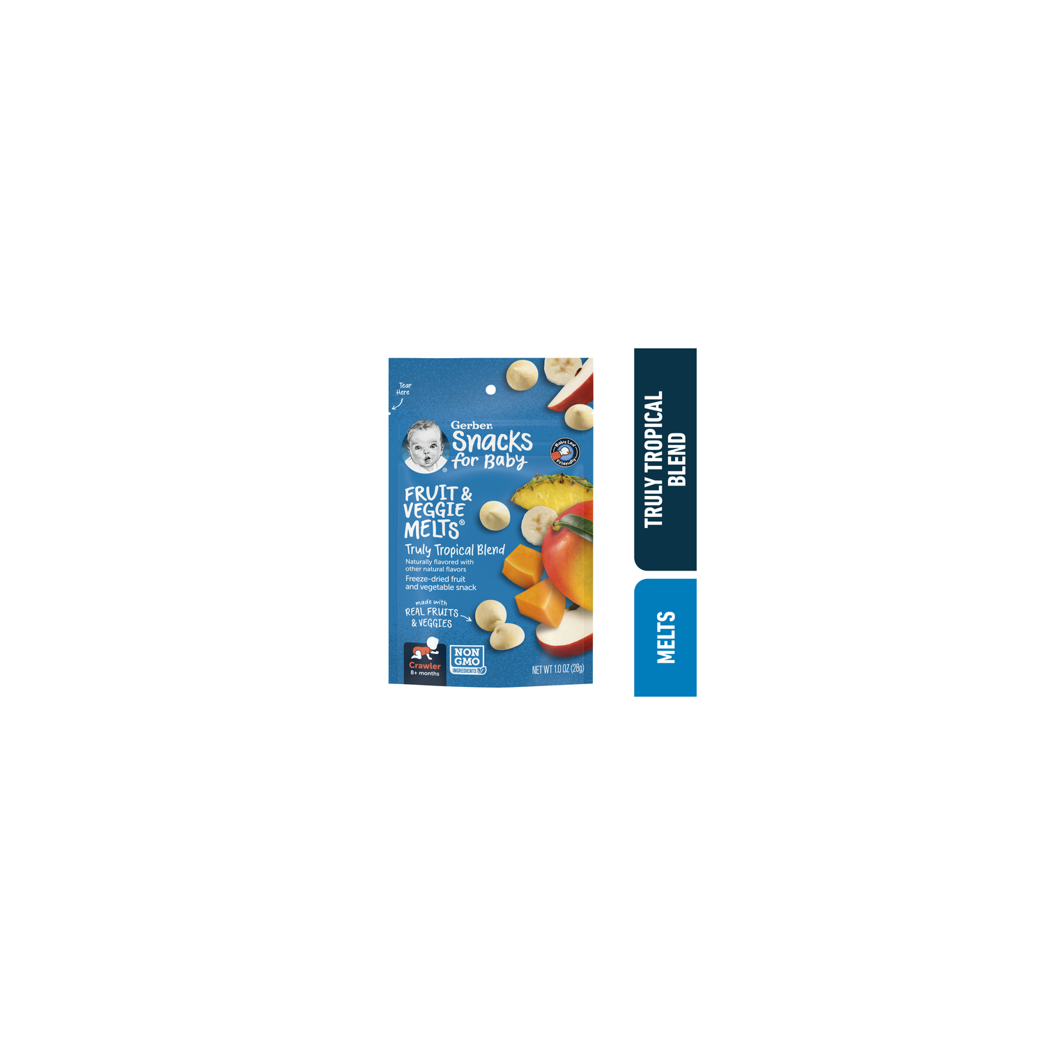 Gerber Snacks For Baby Fruit And Veggie Melts Snack, Truly Tropical Blend, Bag - 1 Ounce Image 1 of 4