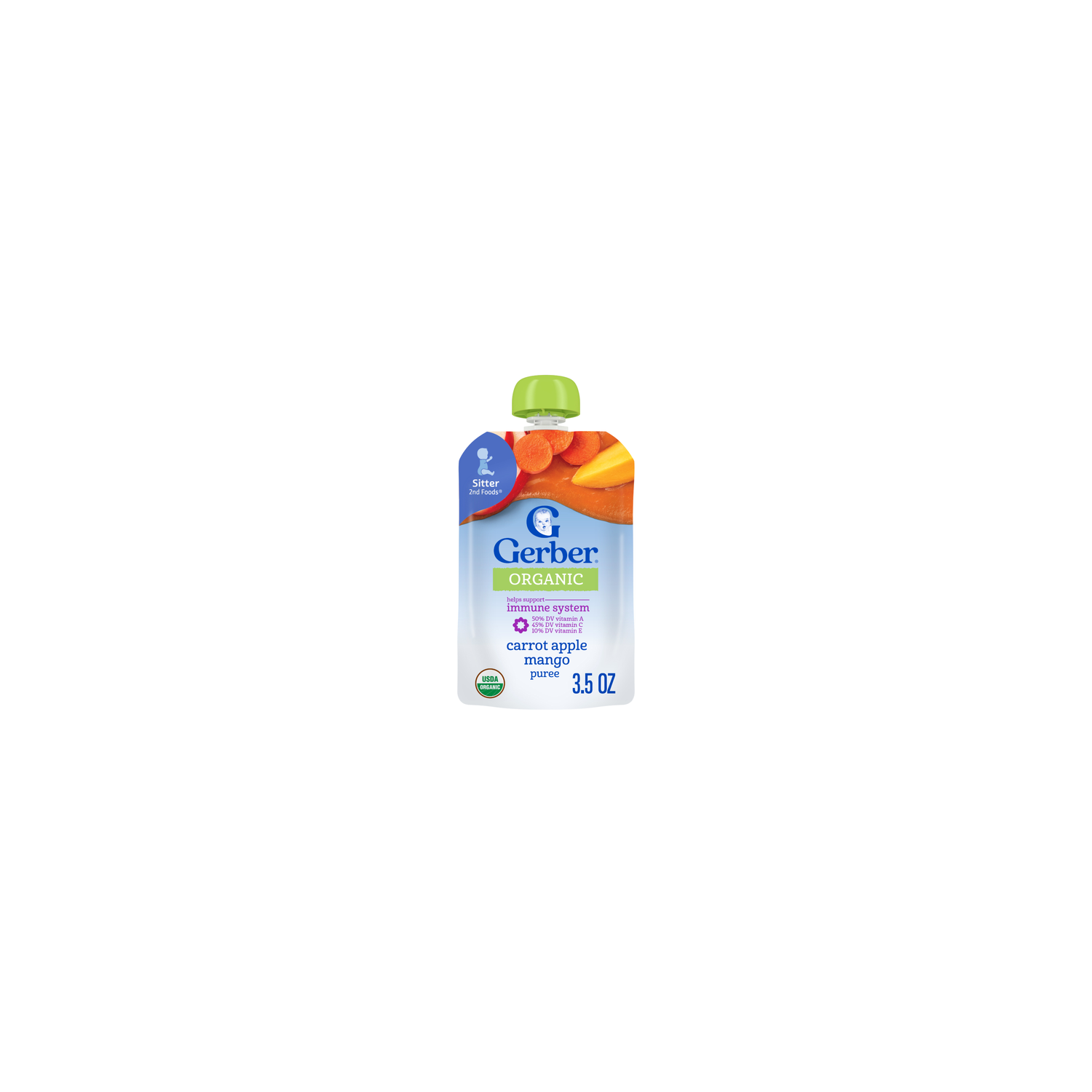 Gerber Stage 2 Baby Food, Organic Carrot Apple Mango, Food Pouches, Puree - 3.5 Ounce Image 1 of 4