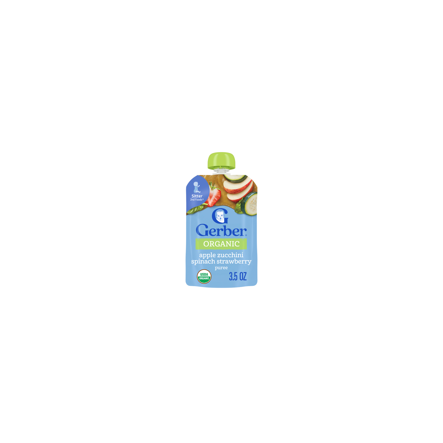 Gerber Stage 2 Baby Food, Organic Apple Zucchini Spinach Strawberry Puree Pouch - 3.5 Ounce Image 1 of 4