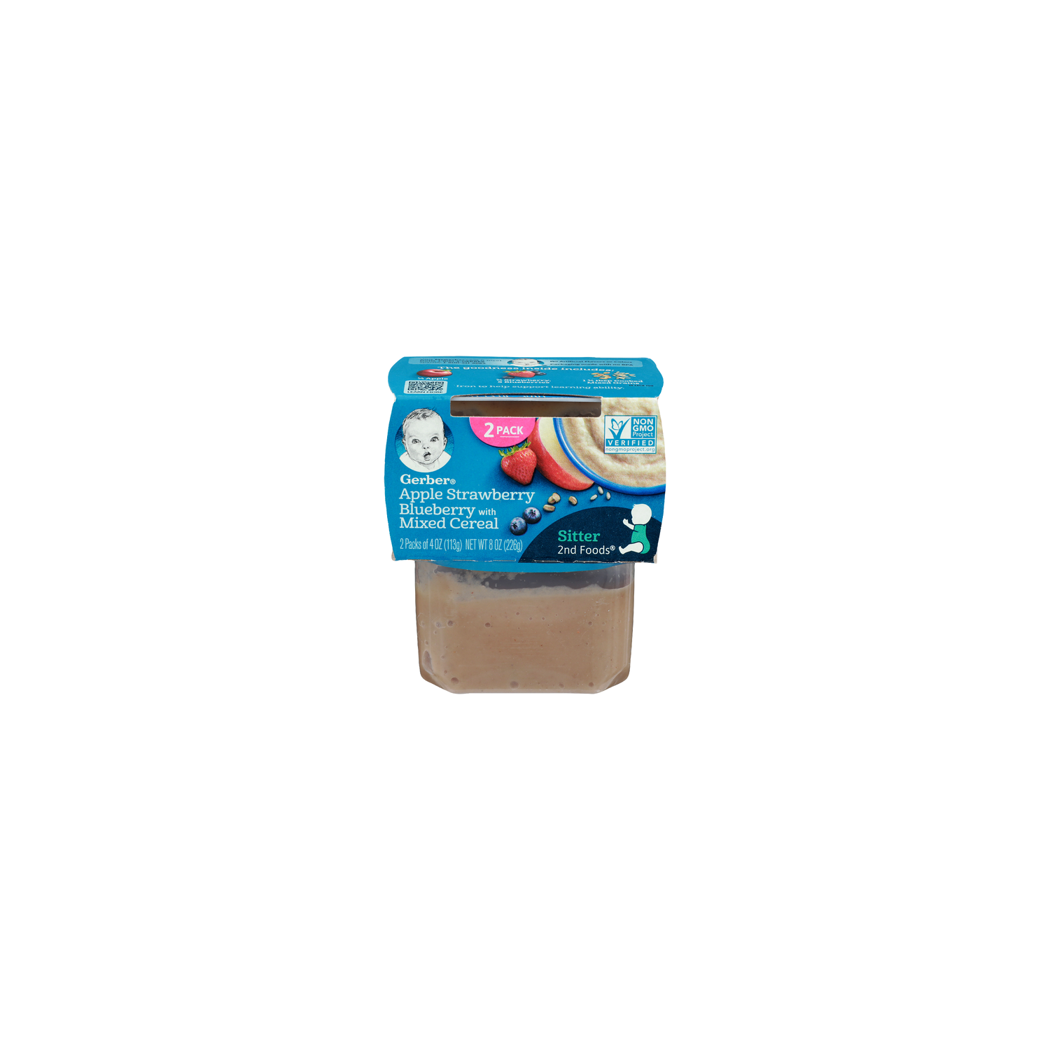 Gerber Apple Strawberry Blueberry With Mixed Cereal Sitter 2Nd Foods - 4 Ounce - 2 Count Image 1 of 4